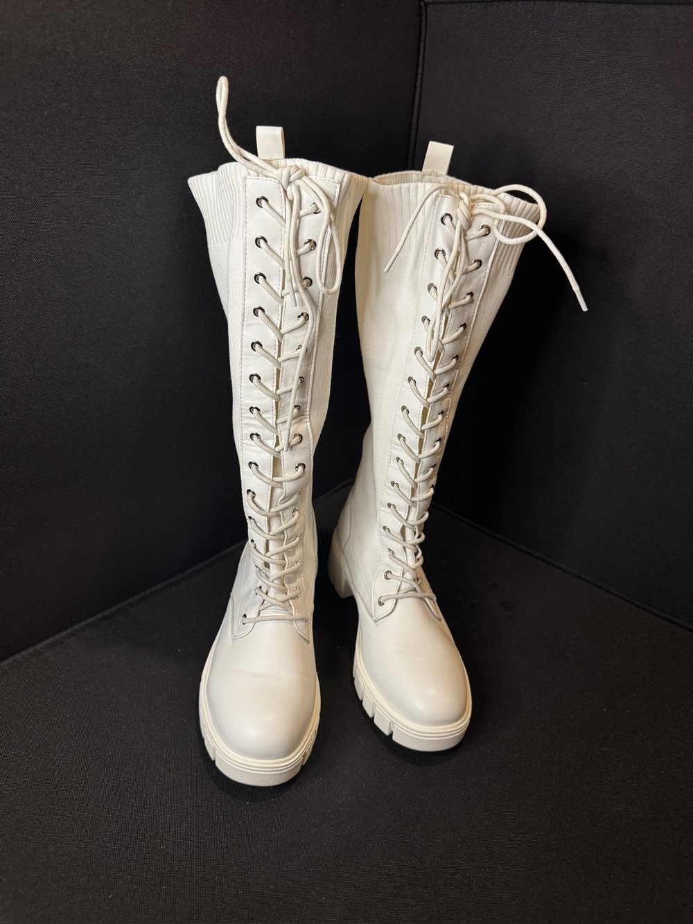 Women's Tall Lace-Up Chunky Sole Boots - White